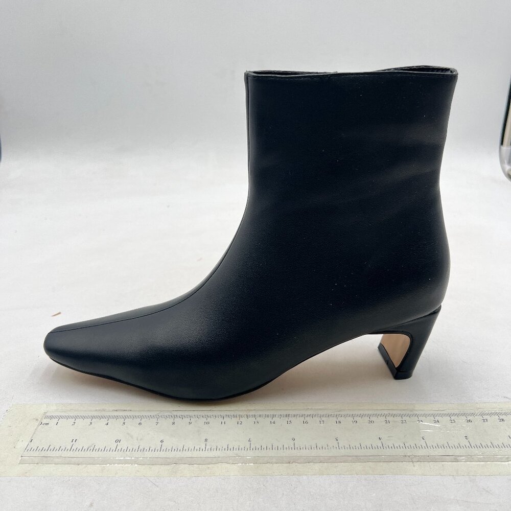 Black Women’s Ankle Boots Kitten Heel Booties Square Toe Zipper Working Shoes